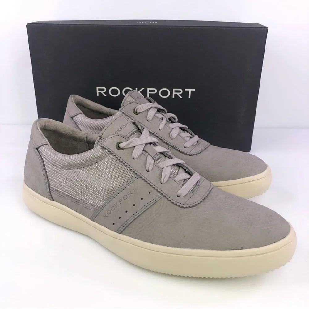 Rockport Mens Jarvis Ubal Fashion Sneakers Gray Leather Lace Up Casual Sneakers